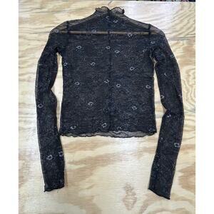 Sheer Lacey Mesh Whimsygoth Floral Top Sz XS Lettuce Hem Dainty Fairy Grunge Y2K